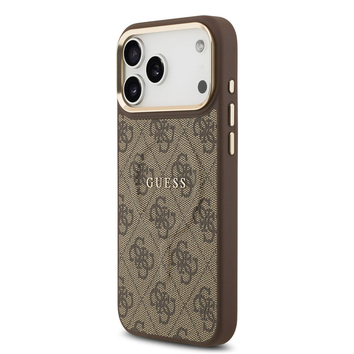 Guess iPhone 17 Pro Max Backcover hoesje - Magsafe - 4G Classic Logo - Gold Edge - Bruin-Hoesjes-Ilumina Benelux