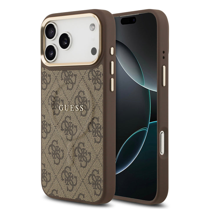 Guess iPhone 17 Pro Max Backcover hoesje - Magsafe - 4G Classic Logo - Gold Edge - Bruin-Hoesjes-Ilumina Benelux