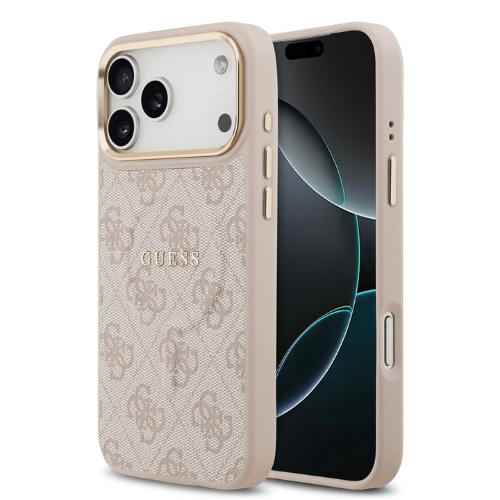 Guess iPhone 17 Pro Max Backcover hoesje - Magsafe - 4G Classic Logo - Gold Edge - Roze-Hoesjes-Ilumina Benelux