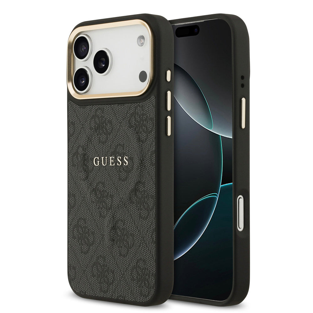 Guess iPhone 17 Pro Max Backcover hoesje - Magsafe - 4G Classic Logo - Gold Edge - Zwart-Hoesjes-Ilumina Benelux