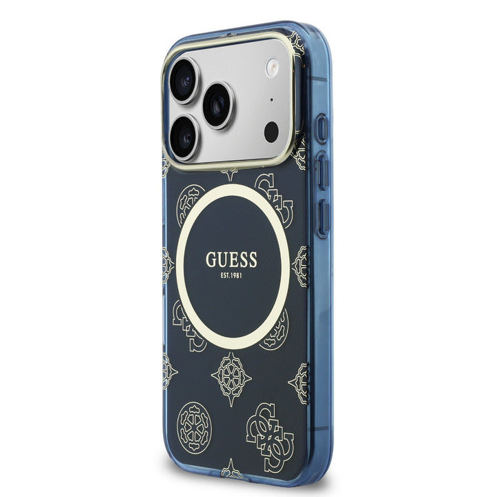 Guess iPhone 17 Pro Max Backcover hoesje - Magsafe - IML Peony Hot Stamp Design - Navy-Hoesjes-Ilumina Benelux