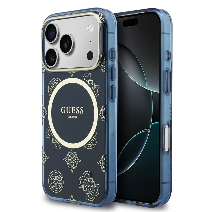 Guess iPhone 17 Pro Max Backcover hoesje - Magsafe - IML Peony Hot Stamp Design - Navy-Hoesjes-Ilumina Benelux