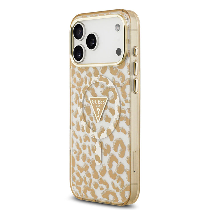 Guess iPhone 17 Pro Max Backcover hoesje - Magsafe - Leopard Glitter Edition - Bruin-Hoesjes-Ilumina Benelux