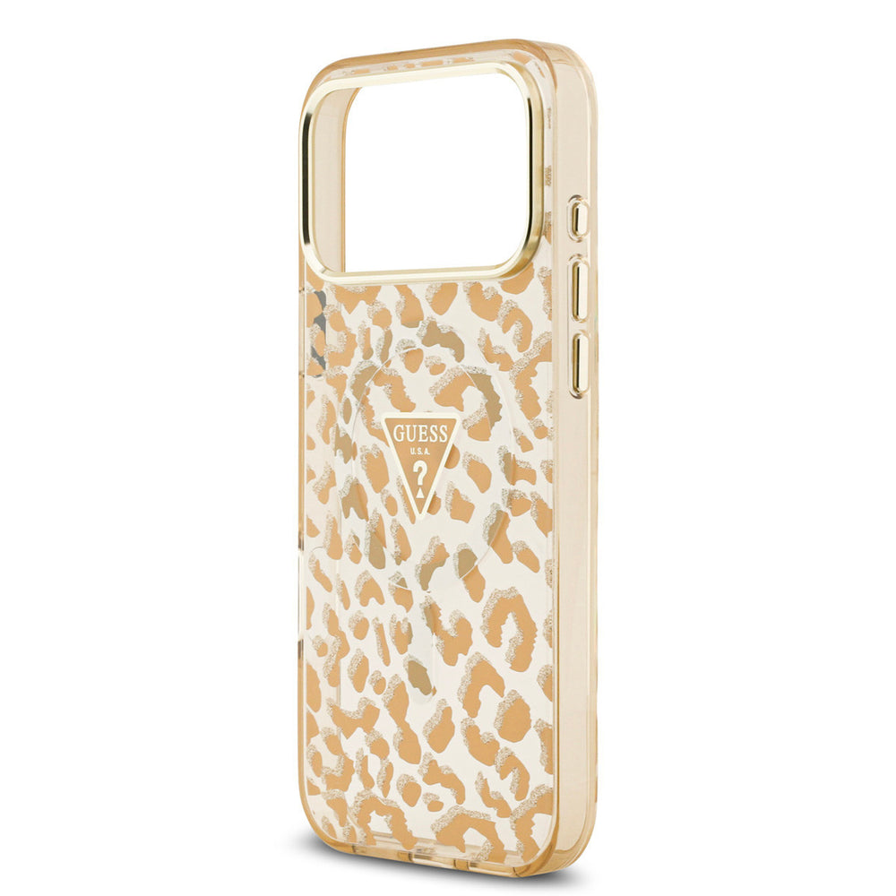 Guess iPhone 17 Pro Max Backcover hoesje - Magsafe - Leopard Glitter Edition - Bruin-Hoesjes-Ilumina Benelux