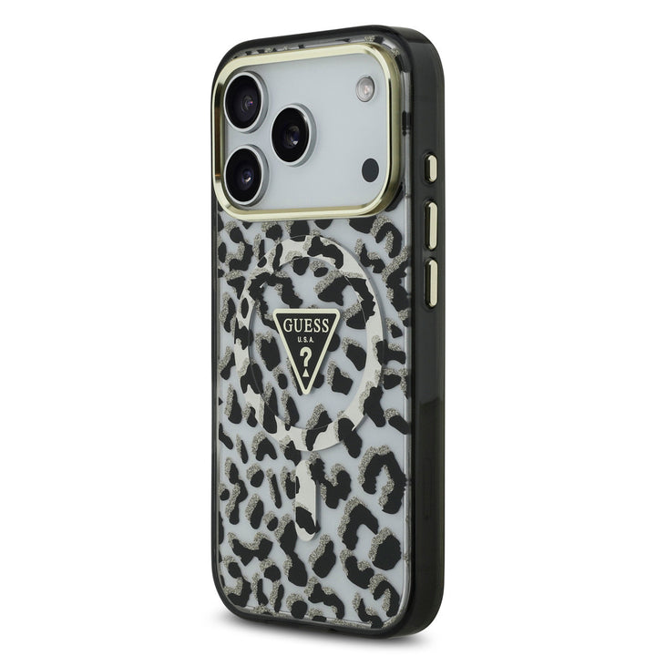 Guess iPhone 17 Pro Max Backcover hoesje - Magsafe - Leopard Glitter Edition - Zwart-Hoesjes-Ilumina Benelux