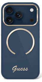 Guess iPhone 17 Pro Max Backcover hoesje - Magsafe - Metal Logo - Gold Edge - Navy-Hoesjes-Ilumina Benelux