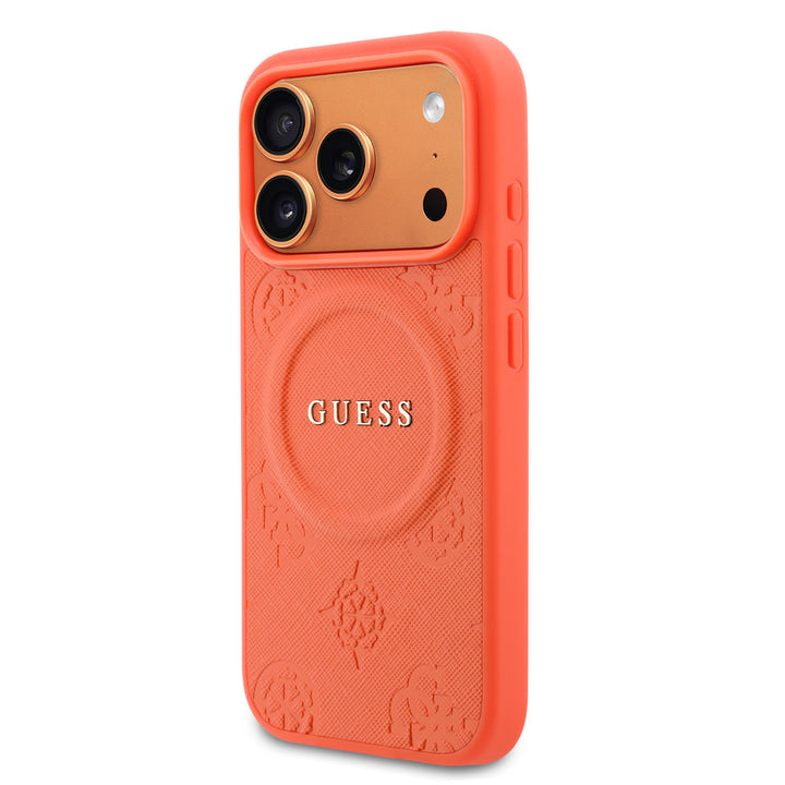 Guess iPhone 17 Pro Max Backcover hoesje - Magsafe - PU Leather Peony Hot Stamp Design - Oranje-Hoesjes-Ilumina Benelux