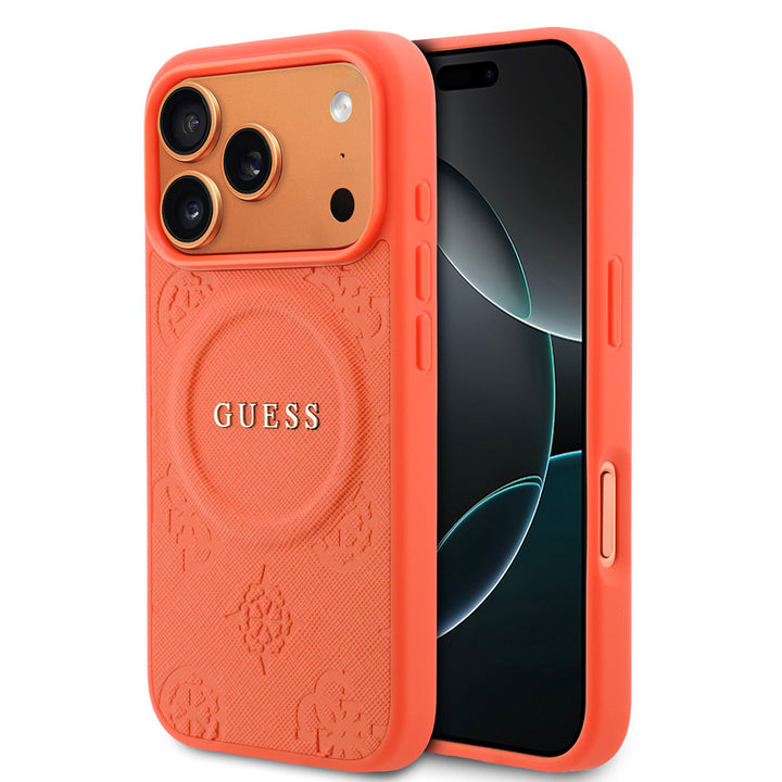 Guess iPhone 17 Pro Max Backcover hoesje - Magsafe - PU Leather Peony Hot Stamp Design - Oranje-Hoesjes-Ilumina Benelux