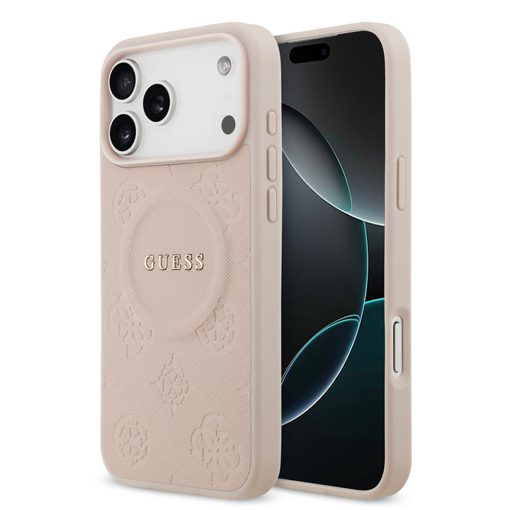 Guess iPhone 17 Pro Max Backcover hoesje - Magsafe PU Leather - Peony Hot Stamp - Roze-Hoesjes-Ilumina Benelux