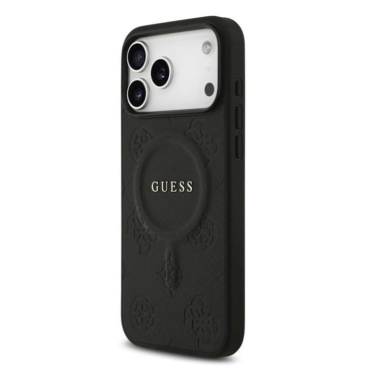 Guess iPhone 17 Pro Max Backcover hoesje - Magsafe PU Leather - Peony Hot Stamp - Zwart-Hoesjes-Ilumina Benelux