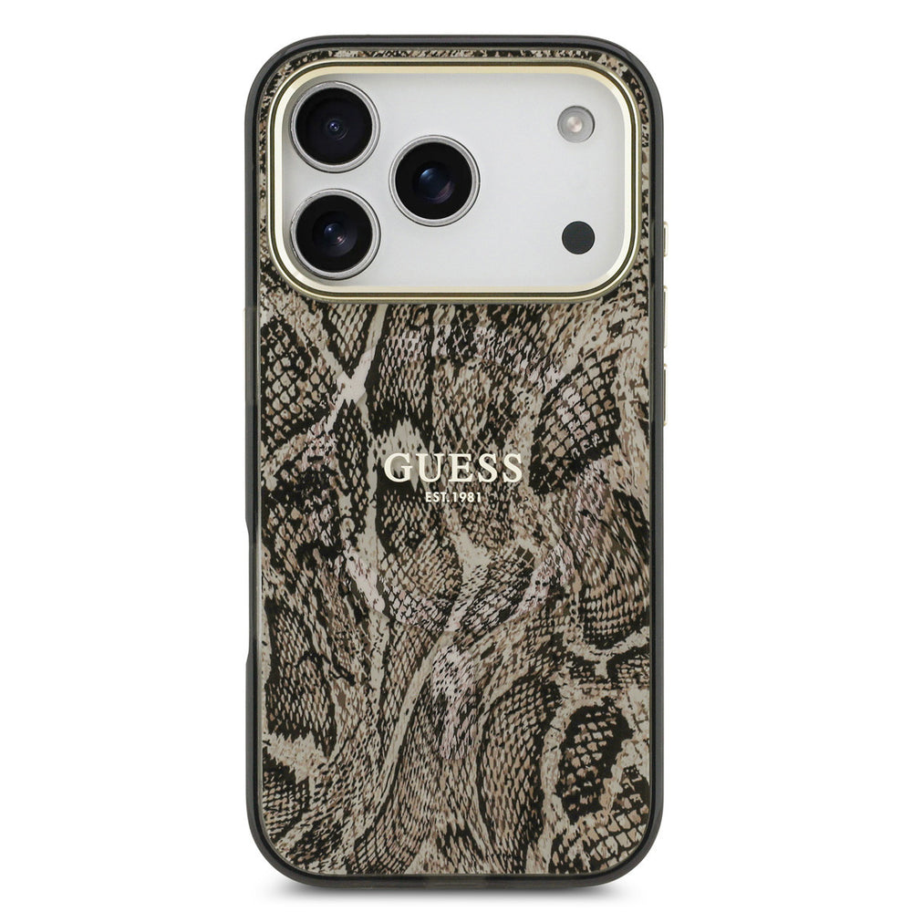 Guess iPhone 17 Pro Max Backcover hoesje - Magsafe - Python Pattern - Bruin-Hoesjes-Ilumina Benelux