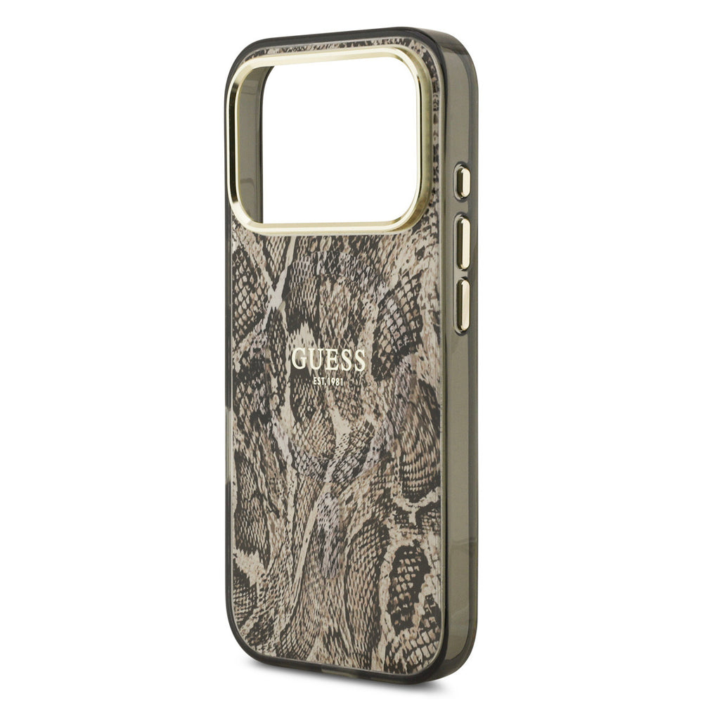 Guess iPhone 17 Pro Max Backcover hoesje - Magsafe - Python Pattern - Bruin-Hoesjes-Ilumina Benelux