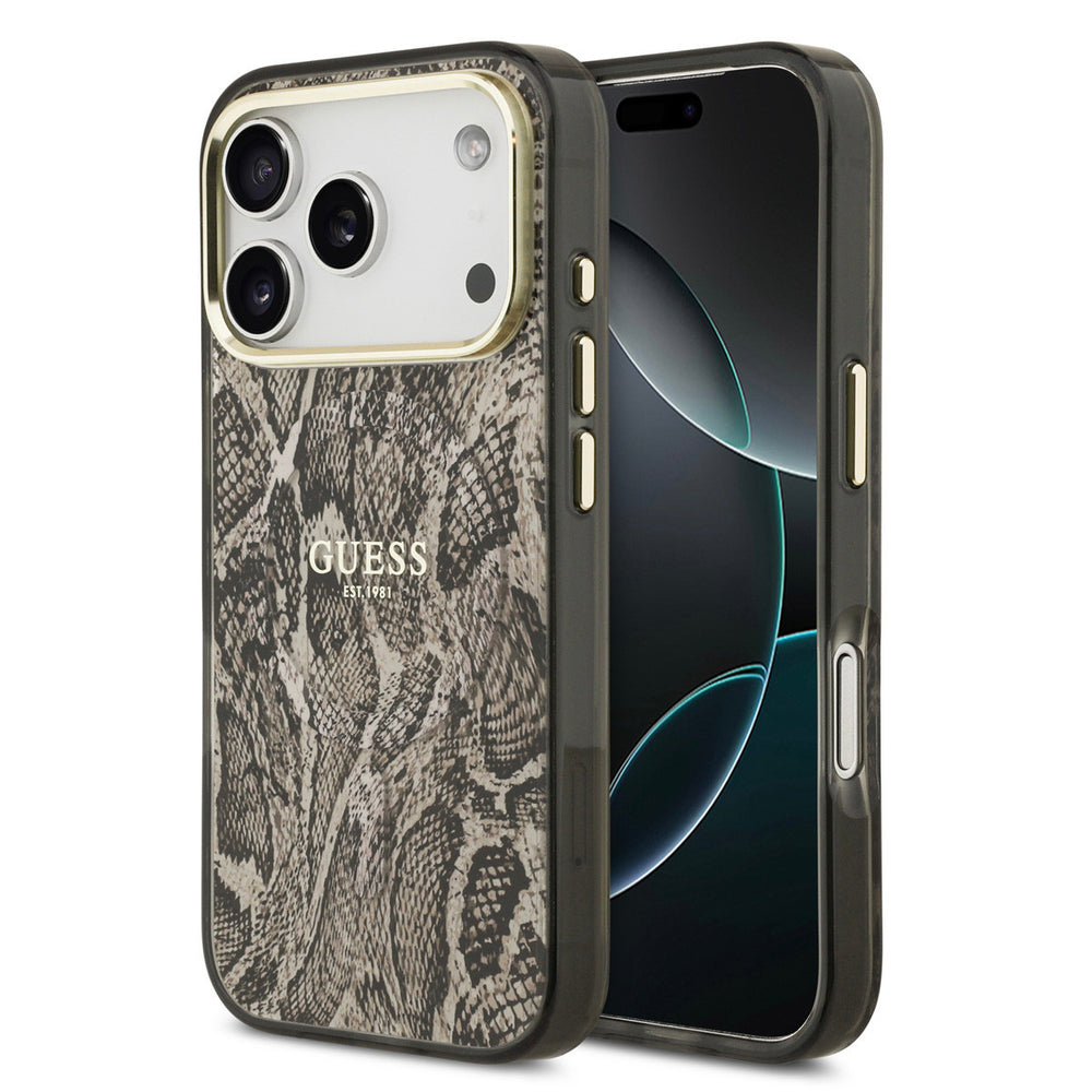 Guess iPhone 17 Pro Max Backcover hoesje - Magsafe - Python Pattern - Bruin-Hoesjes-Ilumina Benelux