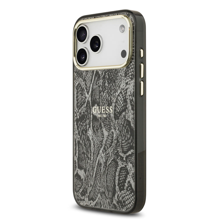 Guess iPhone 17 Pro Max Backcover hoesje - Magsafe - Python Pattern - Zwart-Hoesjes-Ilumina Benelux