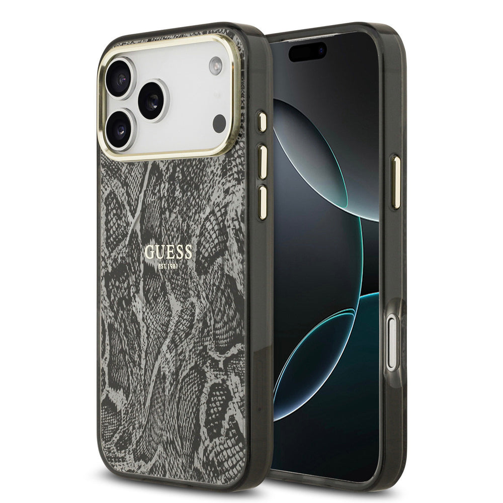 Guess iPhone 17 Pro Max Backcover hoesje - Magsafe - Python Pattern - Zwart-Hoesjes-Ilumina Benelux