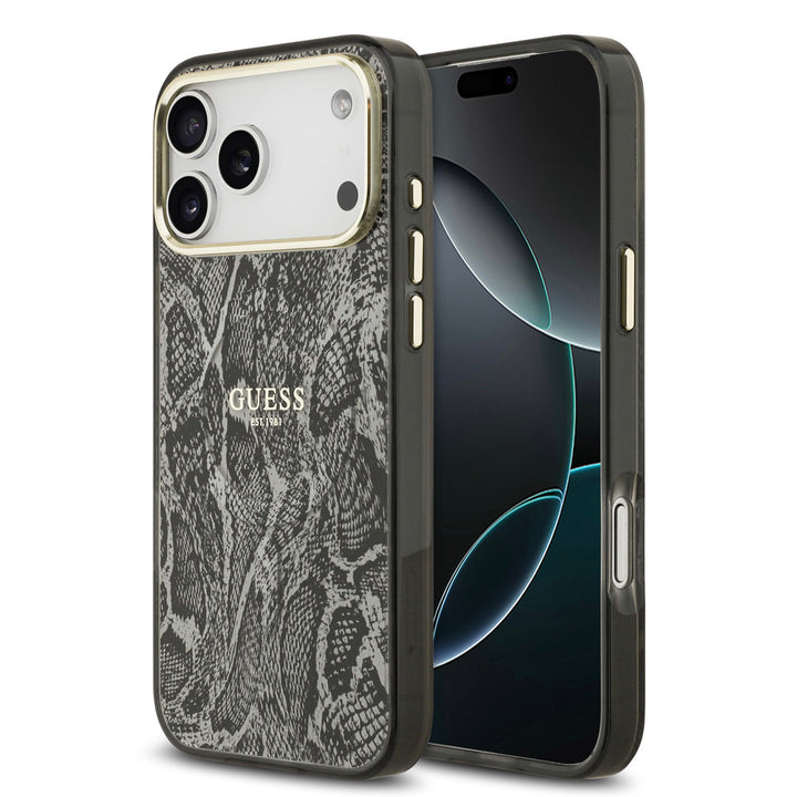 Guess iPhone 17 Pro Max Backcover hoesje - Magsafe - Python Pattern - Zwart-Hoesjes-Ilumina Benelux