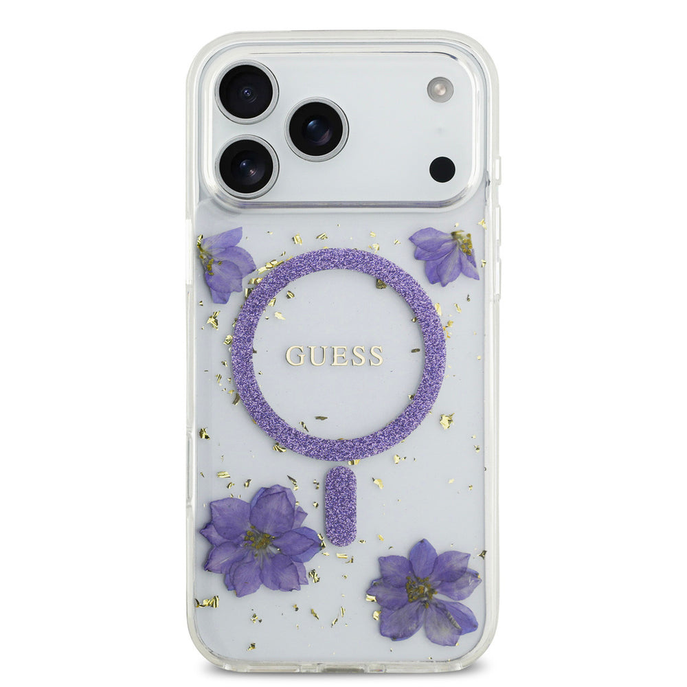 Guess iPhone 17 Pro Max Backcover hoesje - Magsafe - Resin Flowers Design - Paars-Hoesjes-Ilumina Benelux