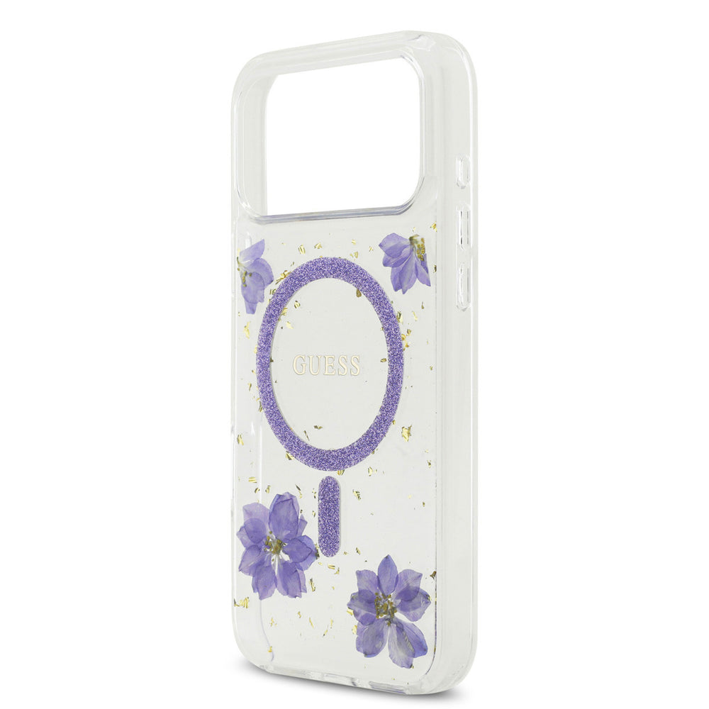 Guess iPhone 17 Pro Max Backcover hoesje - Magsafe - Resin Flowers Design - Paars-Hoesjes-Ilumina Benelux