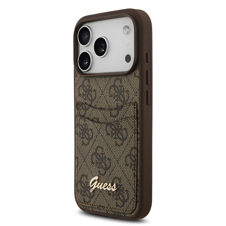 Guess iPhone 17 Pro Max Backcover hoesje - With Cardslot - Script Metal Logo - Bruin-Hoesjes-Ilumina Benelux