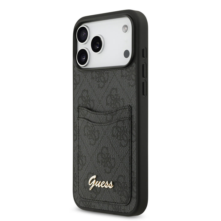 Guess iPhone 17 Pro Max Backcover hoesje - With Cardslot - Script Metal Logo - Zwart-Hoesjes-Ilumina Benelux