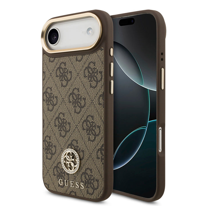 Guess iPhone Air Backcover hoesje - MagSafe - 4G Strass Logo - Gold Edge - Bruin-Hoesjes-Ilumina Benelux