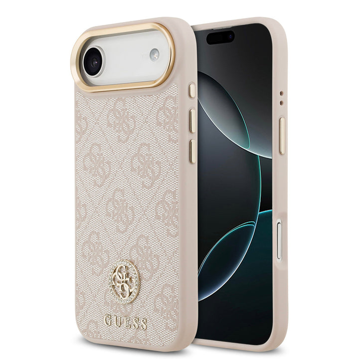 Guess iPhone Air Backcover hoesje - MagSafe - 4G Strass Logo - Gold Edge - Roze-Hoesjes-Ilumina Benelux