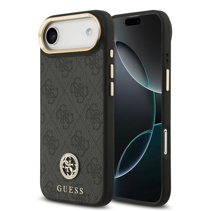 Guess iPhone Air Backcover hoesje - MagSafe - 4G Strass Logo - Gold Edge - Zwart-Hoesjes-Ilumina Benelux