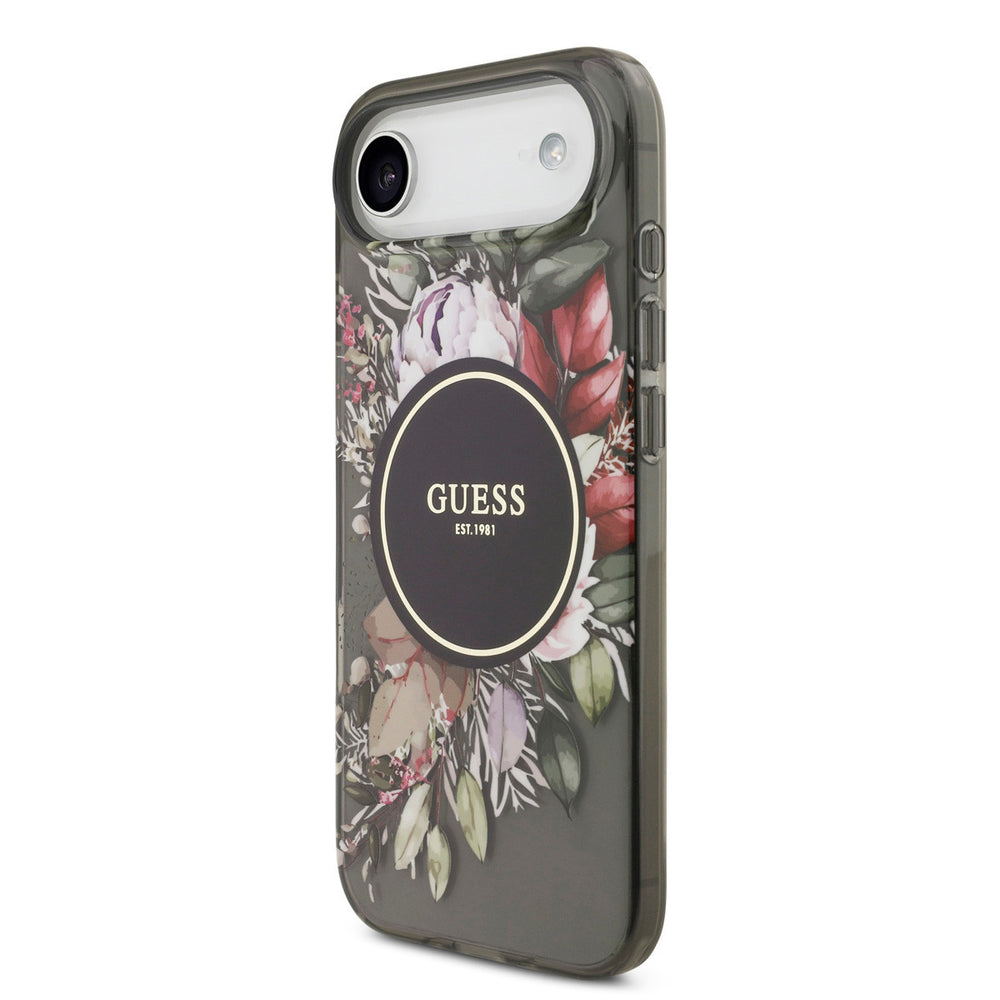 Guess iPhone Air Backcover hoesje - Magsafe - IML Flowers with Pearl Strap - Zwart-Hoesjes-Ilumina Benelux