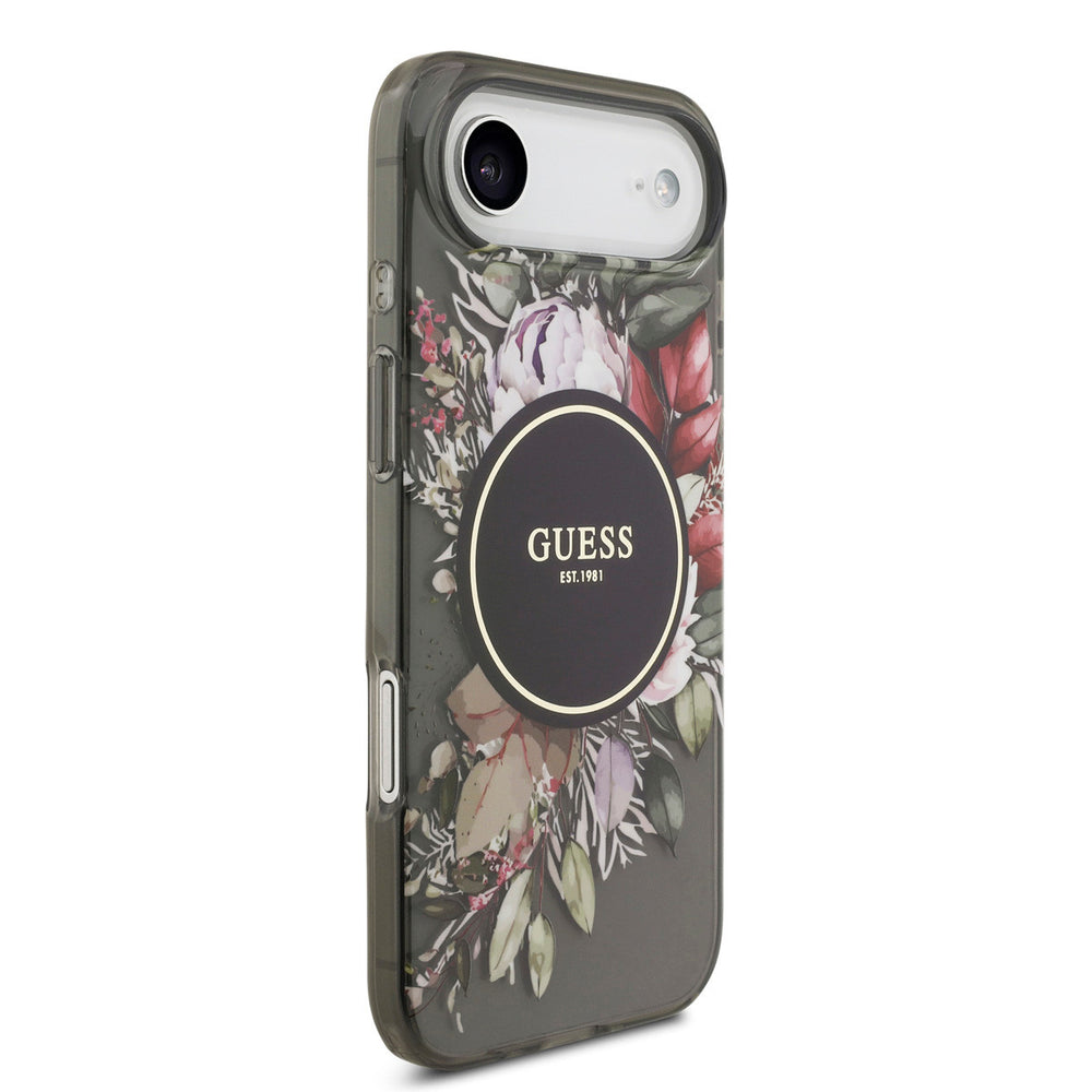 Guess iPhone Air Backcover hoesje - Magsafe - IML Flowers with Pearl Strap - Zwart-Hoesjes-Ilumina Benelux