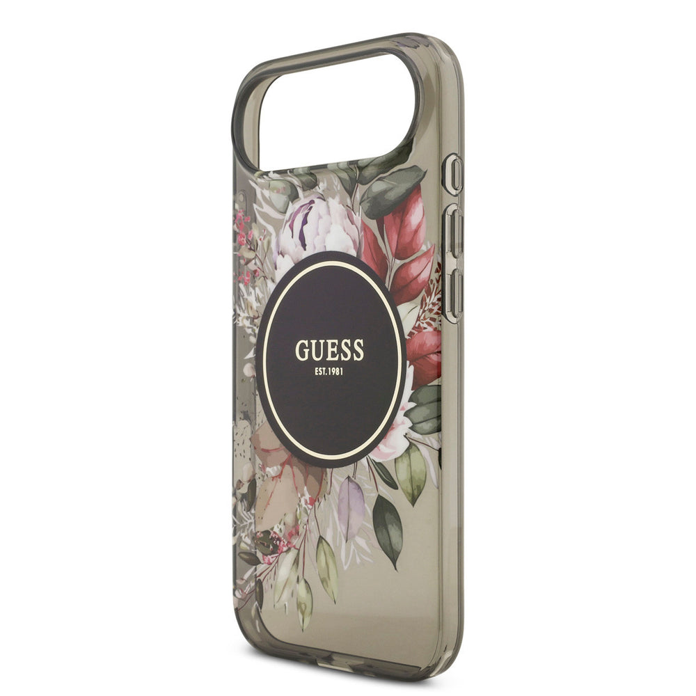 Guess iPhone Air Backcover hoesje - Magsafe - IML Flowers with Pearl Strap - Zwart-Hoesjes-Ilumina Benelux
