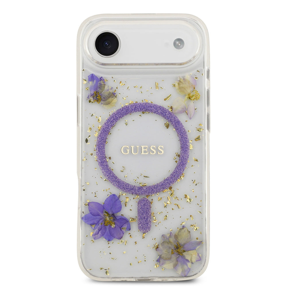Guess iPhone Air Backcover hoesje - Magsafe - Resin Flowers Design - Paars-Hoesjes-Ilumina Benelux