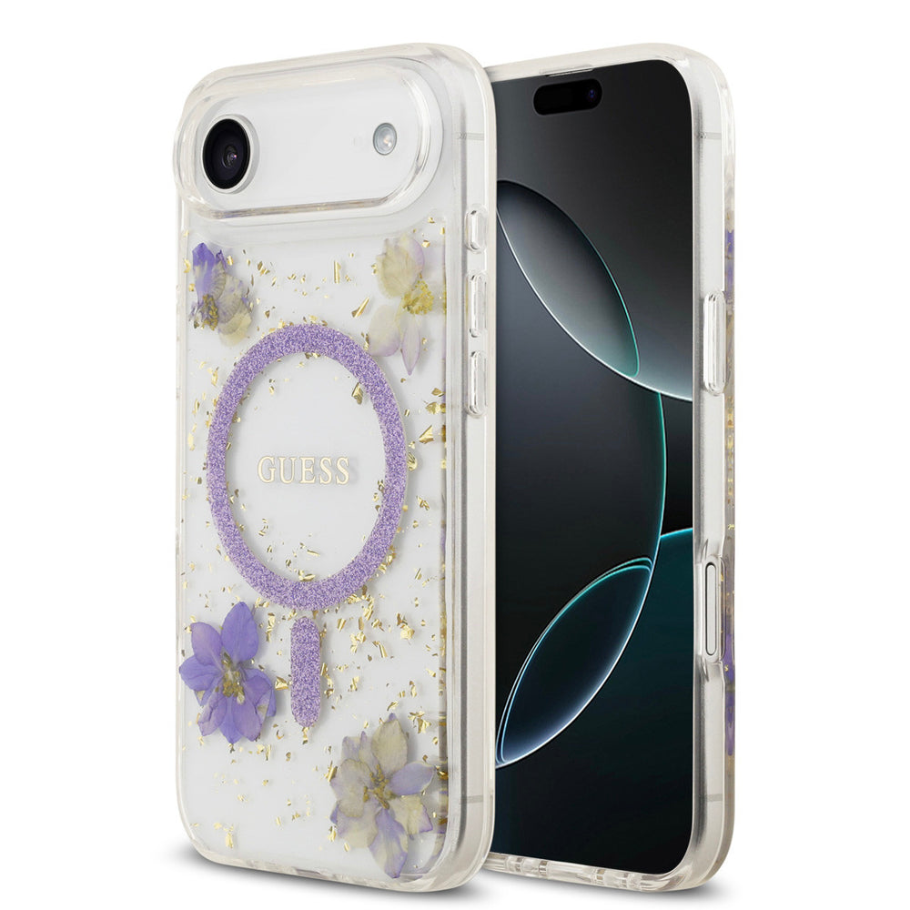 Guess iPhone Air Backcover hoesje - Magsafe - Resin Flowers Design - Paars-Hoesjes-Ilumina Benelux
