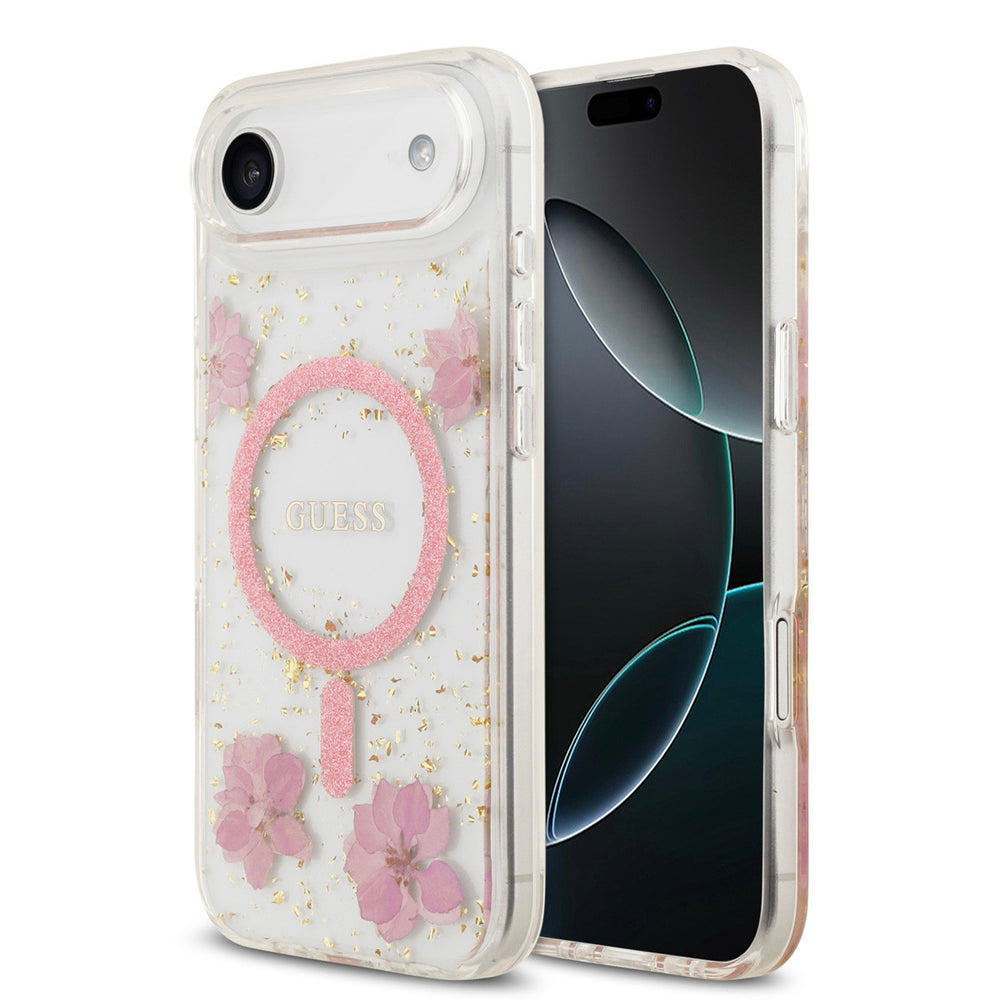 Guess iPhone Air Backcover hoesje - Magsafe - Resin Flowers Design - Roze-Hoesjes-Ilumina Benelux