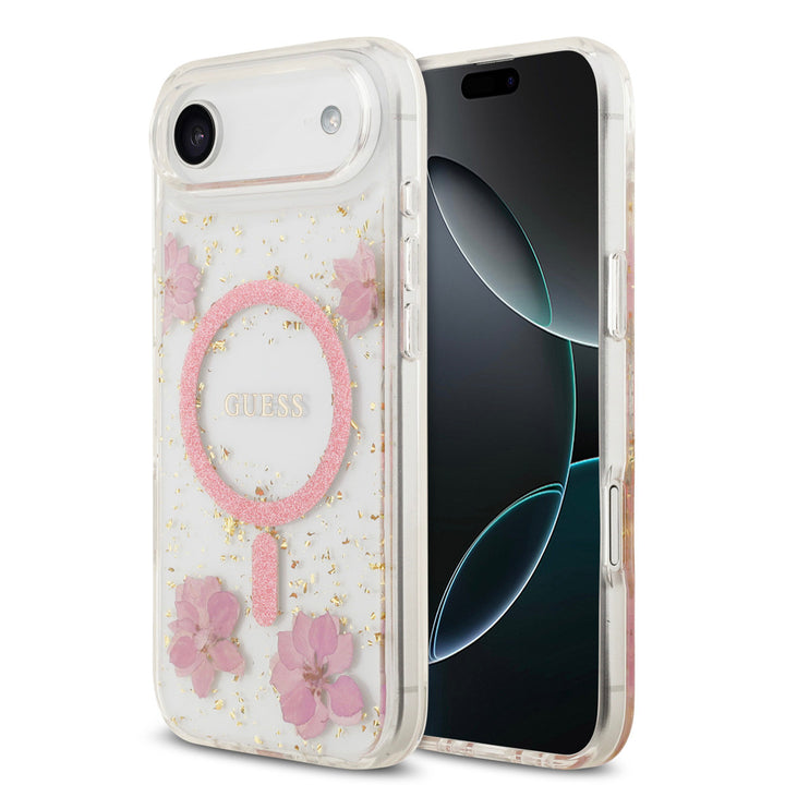 Guess iPhone Air Backcover hoesje - Magsafe - Resin Flowers Design - Roze-Hoesjes-Ilumina Benelux