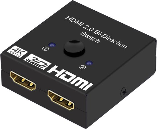 HDMI Schakelaar 2 In 1 Uit – Bi-directionele HDMI Switch – 4K/3D/1080p – Handmatig – Plug & Play – Zwart-HDMI-switch-Ilumina Benelux