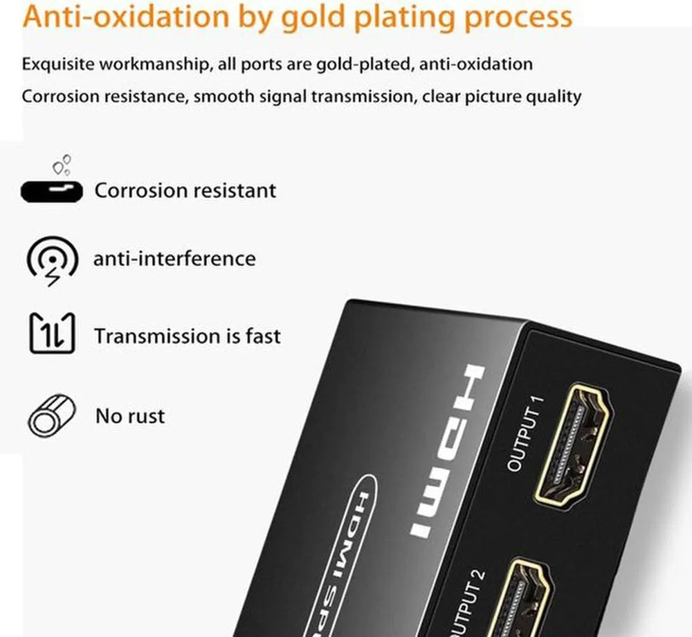 HDMI Splitter 1x4 – 4K 60Hz Versterker – Full HD 1080p & 3D – Langeafstand – Plug & Play – Zwart-HDMI-switch-Ilumina Benelux