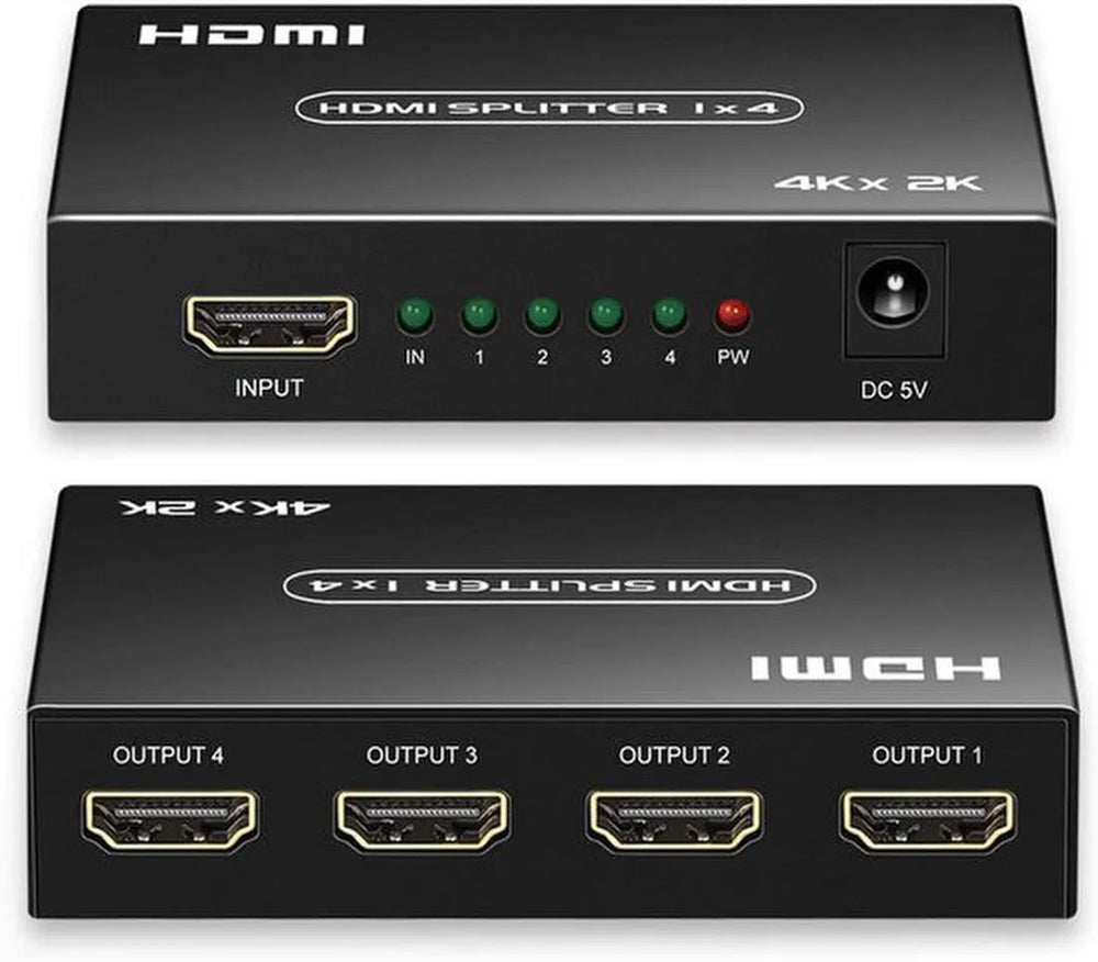 HDMI Splitter 1x4 – 4K 60Hz Versterker – Full HD 1080p & 3D – Langeafstand – Plug & Play – Zwart-HDMI-switch-Ilumina Benelux