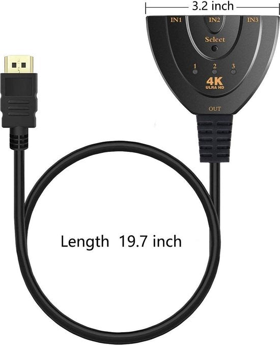 HDMI Switch 3 Poorten – 4K HDMI Schakelaar – LED Indicator – 1080p 3D Dolby Audio – Plug & Play – Zwart-HDMI-switch-Ilumina Benelux