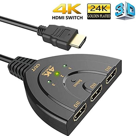 HDMI Switch 3 Poorten – 4K HDMI Schakelaar – LED Indicator – 1080p 3D Dolby Audio – Plug & Play – Zwart-HDMI-switch-Ilumina Benelux