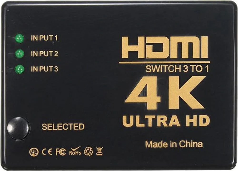 HDMI Switch – 3 Poorts – 4K Ultra HD/2K Full HD – 3D Ondersteuning – Inclusief Afstandsbediening – Zwart-HDMI-switch-Ilumina Benelux