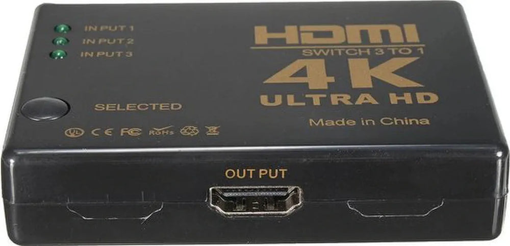 HDMI Switch – 3 Poorts – 4K Ultra HD/2K Full HD – 3D Ondersteuning – Inclusief Afstandsbediening – Zwart-HDMI-switch-Ilumina Benelux