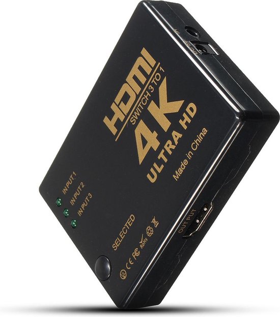 HDMI Switch – 3 Poorts – 4K Ultra HD/2K Full HD – 3D Ondersteuning – Inclusief Afstandsbediening – Zwart-HDMI-switch-Ilumina Benelux