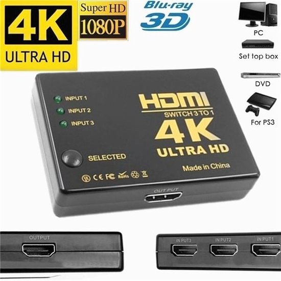 HDMI Switch 3x1 – 4K HDMI Splitter – Afstandsbediening – Automatisch & Handmatig Schakelen – 3 Poorts – Zwart-HDMI-switch-Ilumina Benelux