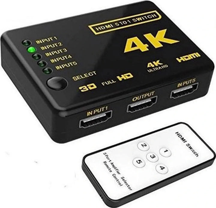 HDMI Switch 5 Poorten – Met Afstandsbediening – Ultra HD 4K – 3D Ondersteuning – Zwart-HDMI-switch-Ilumina Benelux