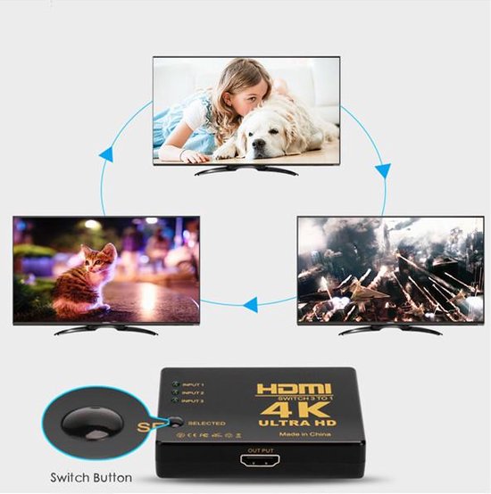 HDMI Switch Splitter – 3-in-1 HD-uitgang – Video & Audio Adapter – Voor HDTV PC TV – Zwart-HDMI-switch-Ilumina Benelux