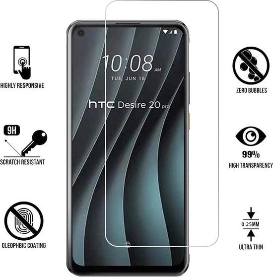 HTC Desire 20 Pro Screenprotector Gehard 9H – Anti-kras – 2-Pack Tempered Glas-Ilumina Benelux