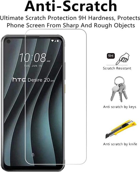 HTC Desire 20 Pro Screenprotector Gehard 9H – Anti-kras – 2-Pack Tempered Glas-Ilumina Benelux