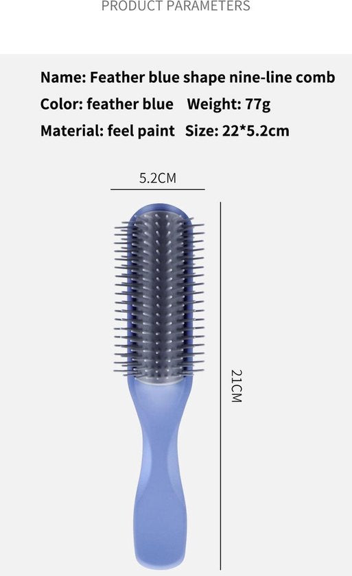 Haarborstel Ontwarren – Anti-Klit Kam – 7 Rijen Nylon Pinnen – Styling Brush voor Föhnen & Krullen – Blauw-Borstel-Ilumina Benelux