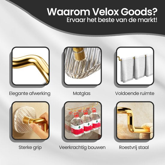 Handdoekrek 60 cm – Zelfklevend Zonder Boren – RVS Handdoekhouder 20 kg Draagkracht – Goudkleurig – Velox Goods VL-533-Handdoekhouder-Ilumina Benelux