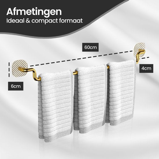 Handdoekrek 60 cm – Zelfklevend Zonder Boren – RVS Handdoekhouder 20 kg Draagkracht – Goudkleurig – Velox Goods VL-533-Handdoekhouder-Ilumina Benelux